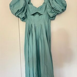 FARM Rio Aqua Puff Sleeve Midi Dress
